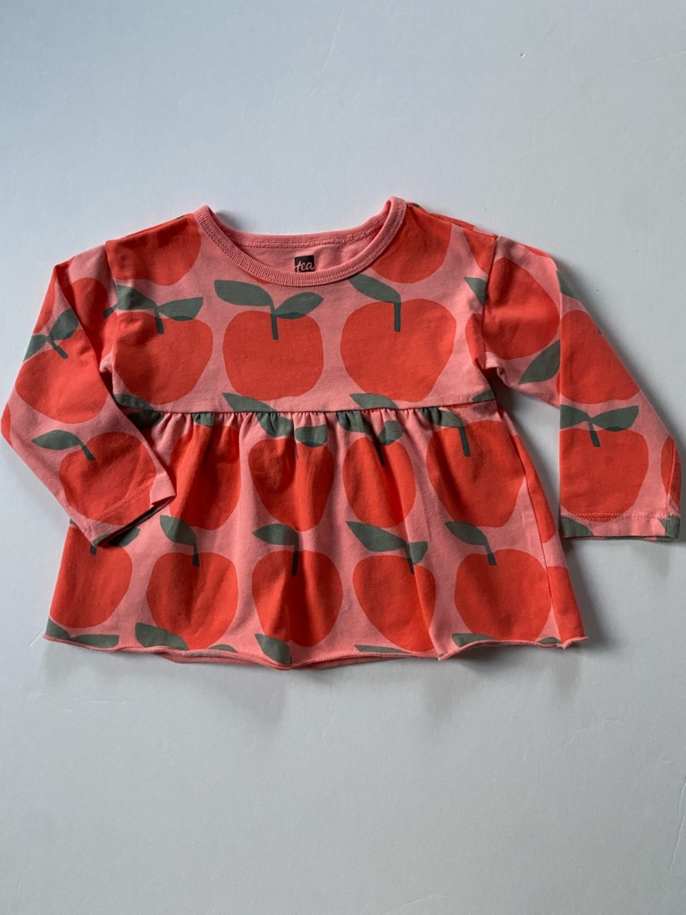 Tea Collection Dress Size 9 Months Baby Girls Coral Fruit Apples 100 % Cotton